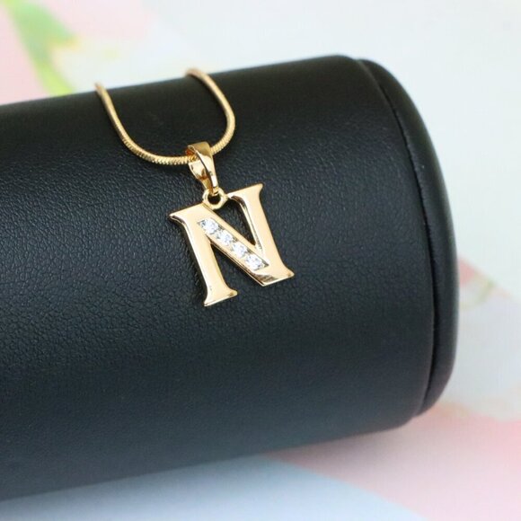 "Rose Gold Letter N Pendant with Crystals – 18K Gold Plated Charm, XPPT1363 - Picture 4 of 13